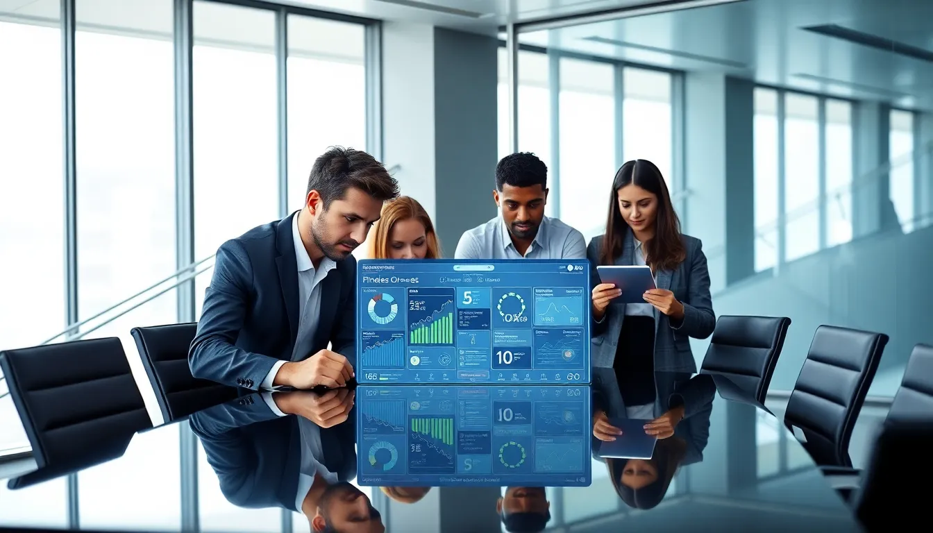 professionals collaborating in a modern office on IoT technology.